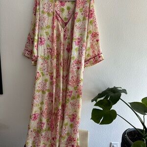 Oscar de la Renta Floral Pink and Green Robe